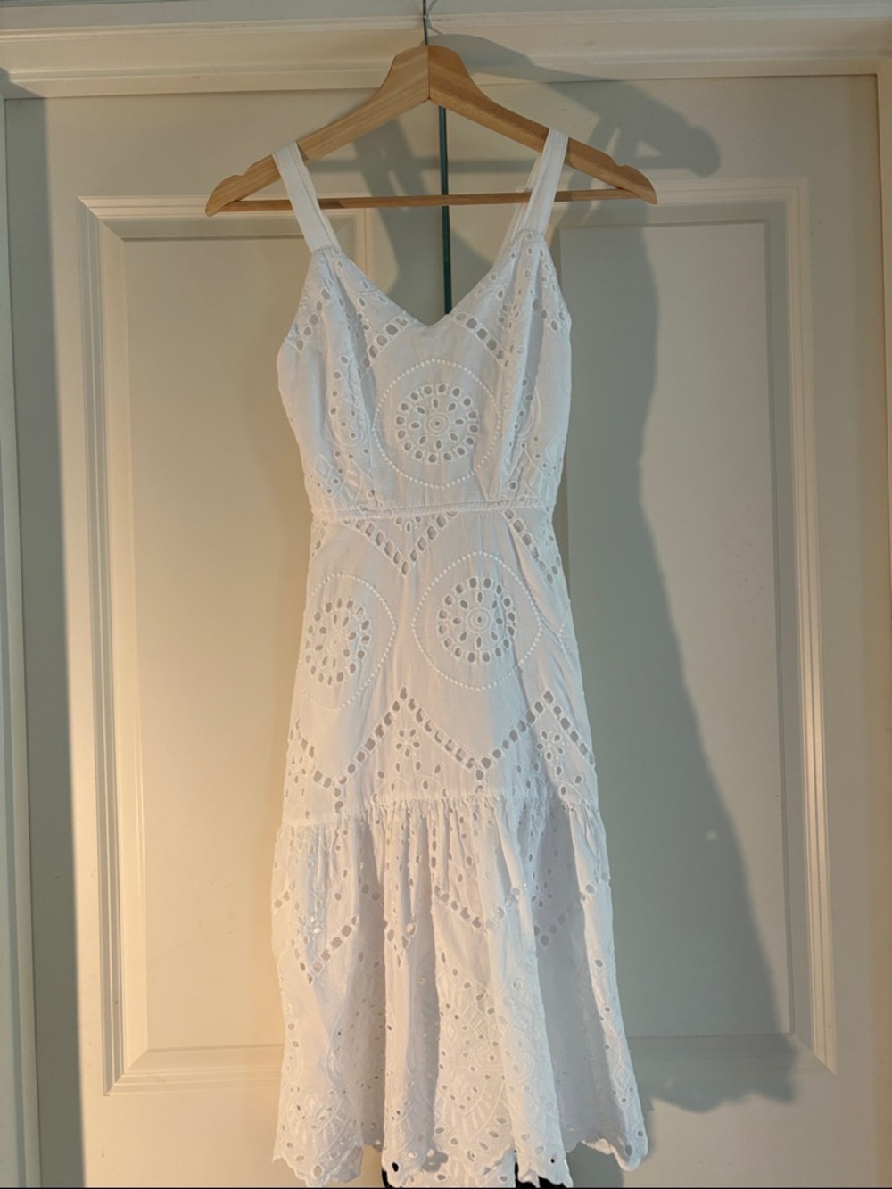 White Eyelet Summer Midi Dress, Japna, Size XS
